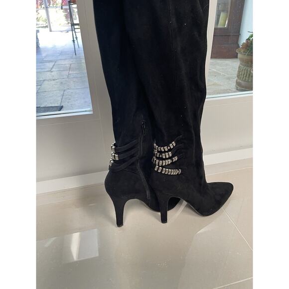 BCBG Black Suede High Heel Boots Size 10 - Picture 5 of 9